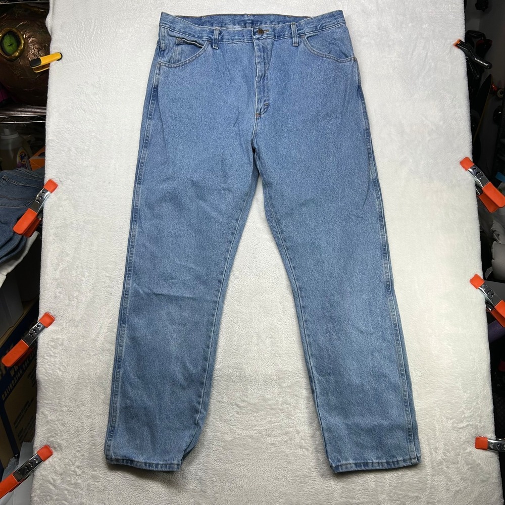 Rustler Jeans Mens Blue Denim Pockets High Rise Classic Straight Zip Fly - 38X32